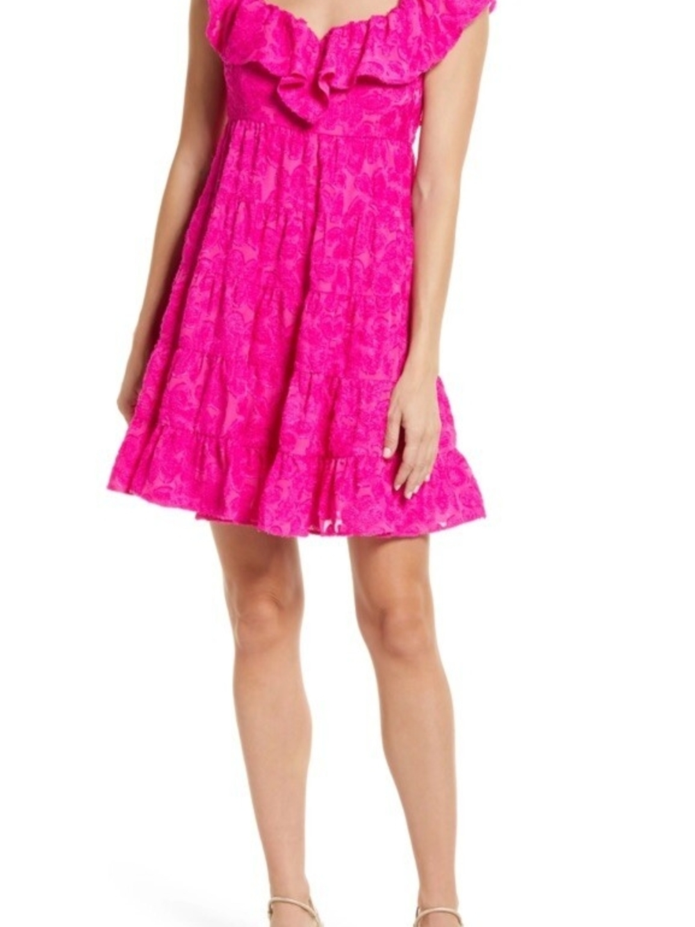 Authentic $228 Lilly Pulitzer Emie Ruffle Trim Dress in Berry Soiree Size 16